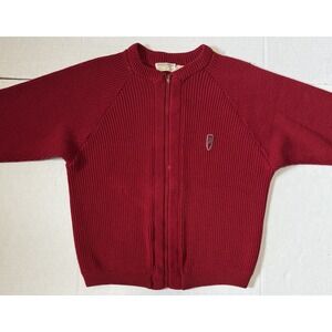 SILVERWOODS - Men's Vintage 100% New Wool Red Full Zip Cardigan Sweater - Medium